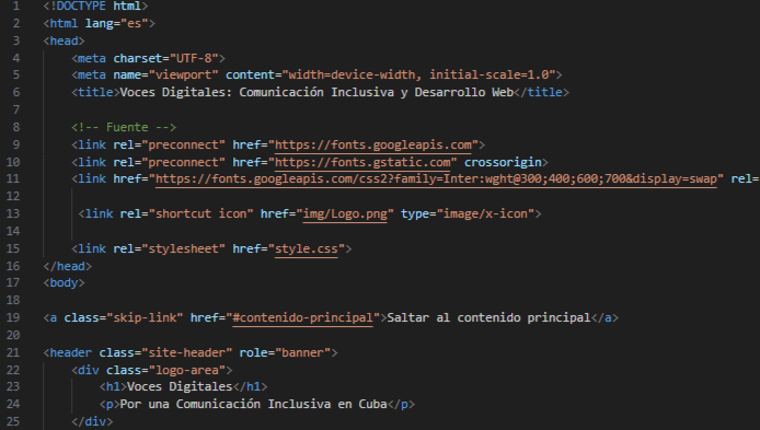 Ejemplo de código HTML