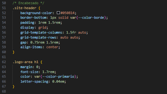 Ejemplo de estilos CSS aplicados a una página